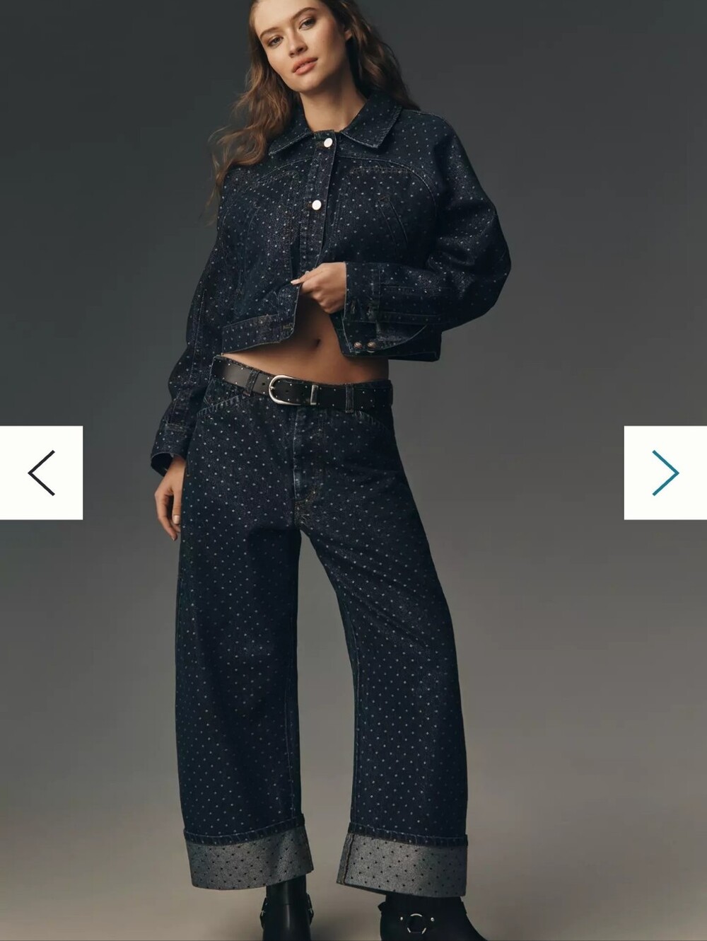 Anthropologie Dark Blue Wide-Leg Polka Dot Jeans - Picture 2 of 6